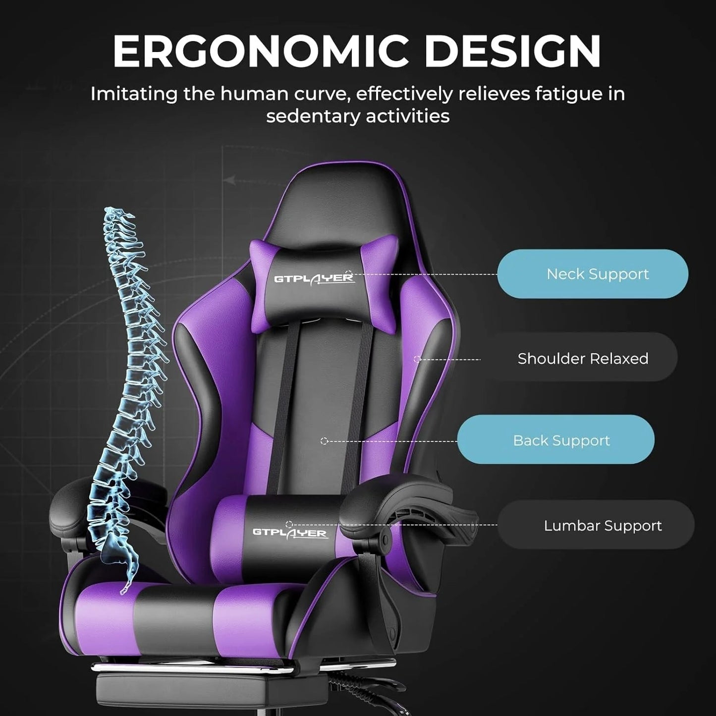 GTPLAYER Gaming Chair with Footrest and Lumbar Support – Ergonomic Computer Chair with Headrest, 360° Swivel, Height Adjustable, White