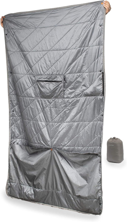 Layover Ultra-Compact Packable Down Blanket for Travel & Camping - Lightweight, Warm Travel Blanket Airplane, Car Blanket, Camping Blankets for Cold Weather - Includes Carrying Pouch (Blue)