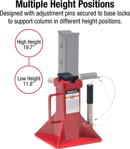 10-Ton Medium Height Pin Type Jack Stands, Pair, Red