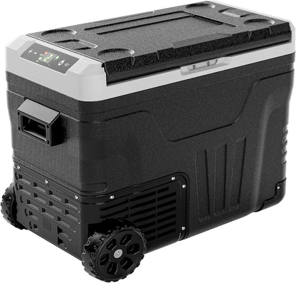 12 Volt Refrigerator, 53QT(50L) Electric Cooler, Portable Freezer 12V/24V DC 110-240V AC, 12V Fridge -4 ~68 , 12V Cooler with Wheels & 2 Baskets for Travel, Truck, Boat, Camping
