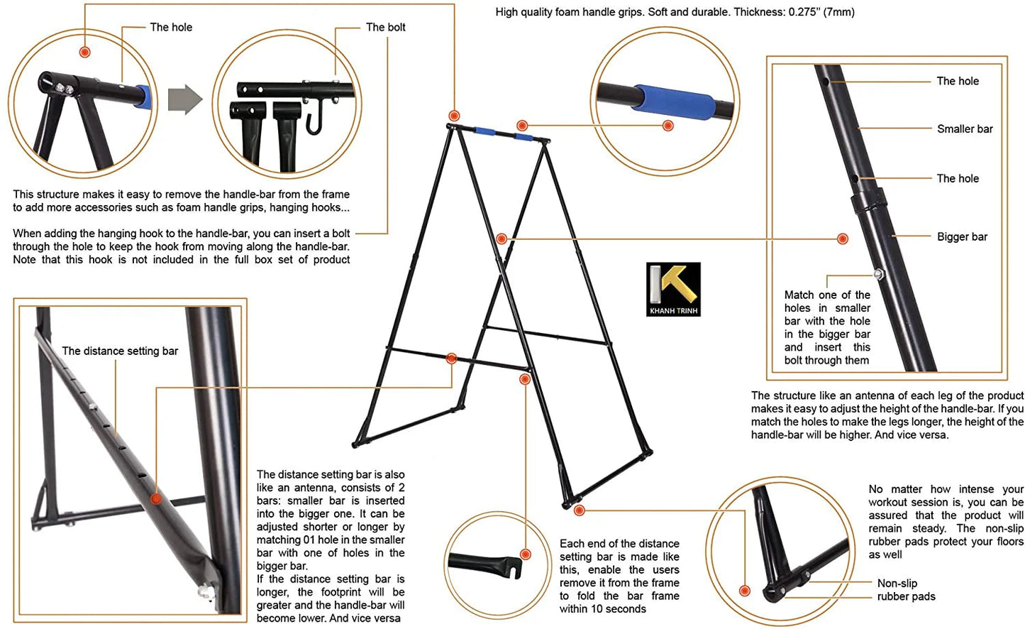 Air Yoga Equipment Set Includes: Blue Aerial Yoga Hammock and The Height-Adjustable Foldable Sturdy Durable KT Yoga Swing Stand Frame