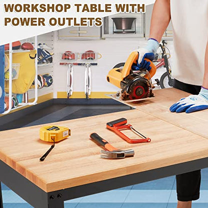 HABUTWAY Height Adjustable Workbench 48" 2000 Lbs Capacity Oak Wood Work Station