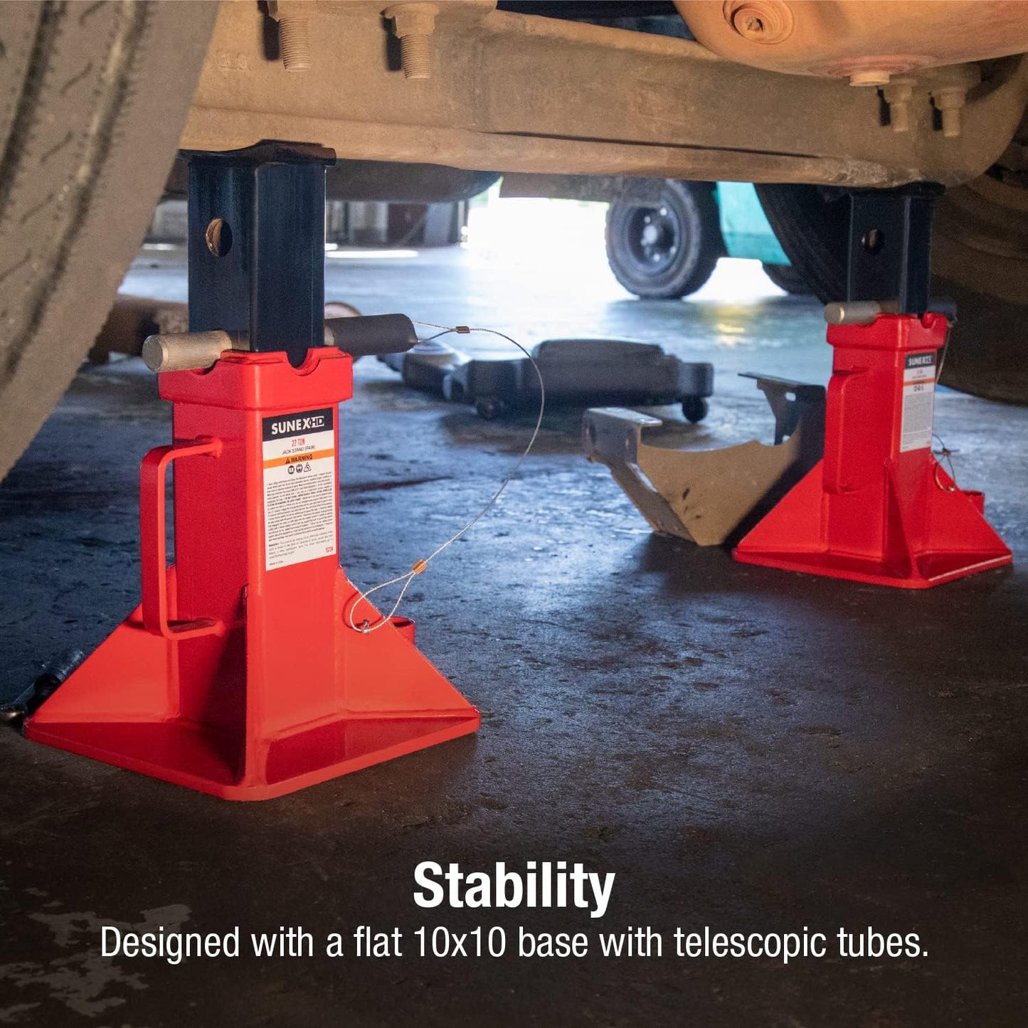 10-Ton Medium Height Pin Type Jack Stands, Pair, Red