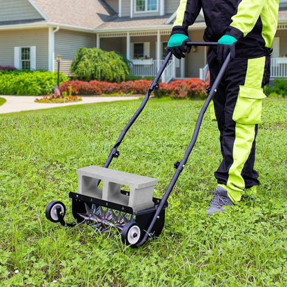 18-Inch Push Spike Aerator, Heavy Duty Rolling Lawn Aerator, Rotary Spike Lawn Aerator, Manual Lawn Aeration Equipment with Steel Handle, Suitable for Lawn, Garden, and Yard Grass Aeration