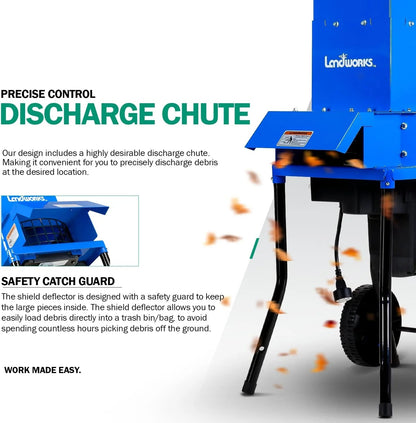 Landworks Leaf Mulcher Shredder Electric Green and Waste Management Heavy Duty 120V AC 11" Inch Cutting Blade .5" Inch Cutting Capacity for Leaves, Grass, & Clippings