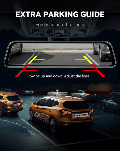 12" 4K Mirror Dash Cam Backup Camera, 2160P Full HD Smart Rearview Mirror for Cars & Trucks, Front and Rear View Dual Cameras, Night Vision, Parking Assistance, Free 32GB Card & GPS