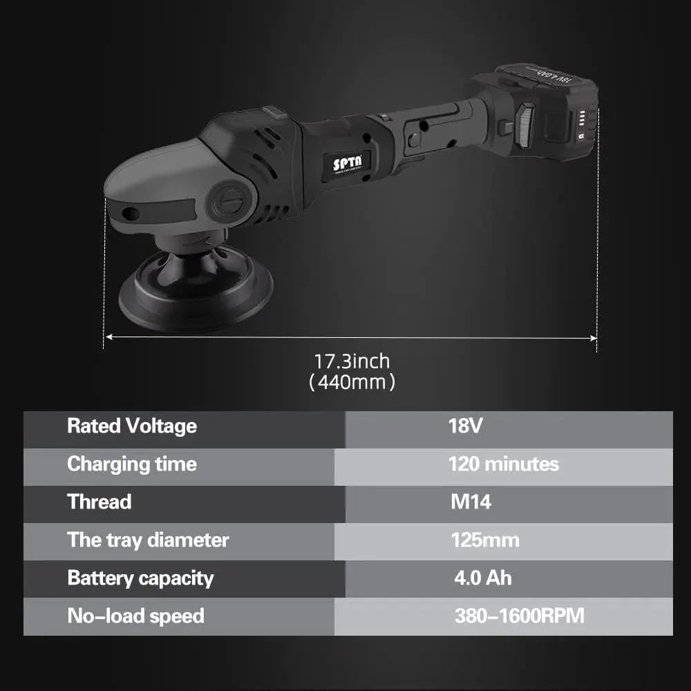 18V Cordless Car Polisher, 15mm Orbit 2000-4800 OPM Portable Buffer Polisher with 7 Variable Speed 2Pcs 4.0Ah Battery, 6 Sponge Pads,2 Wool Pad, Tool Bag for Car Polishing, Waxing