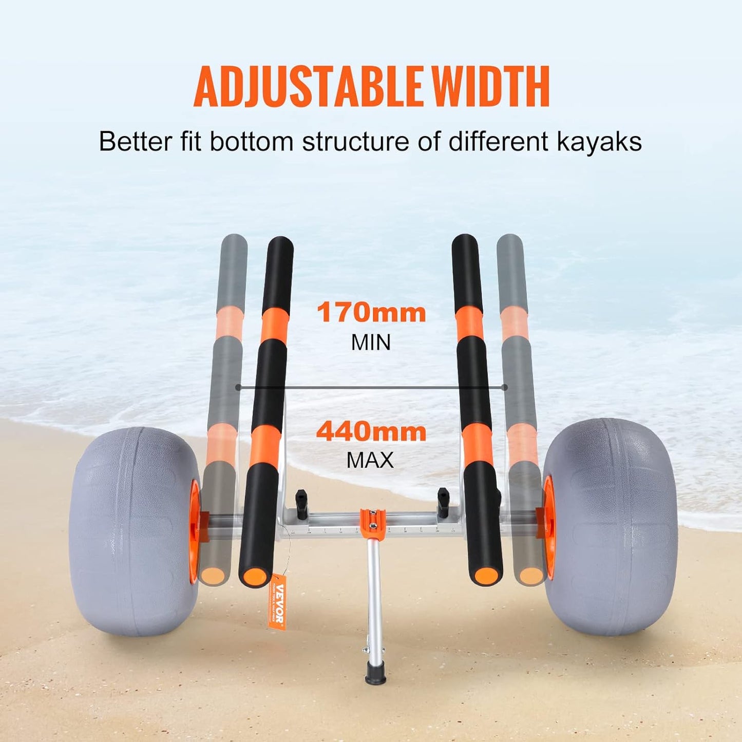 Heavy Duty Kayak Cart, 350lbs Load Capacity, Foldable Canoe Trolley with 13'' Beach Wheels, Adjustable Carrier Width & Nonslip Support Foot, for Kayaks Canoes Paddleboards Float Mats Jon Boats
