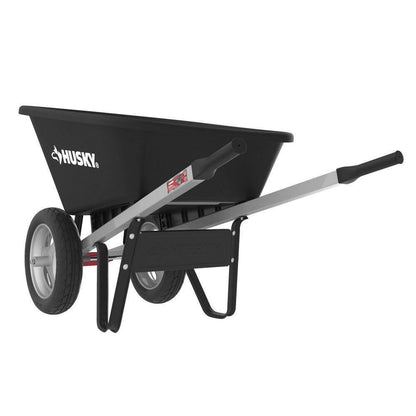 Husky 6 Cu. Ft. Poly Dual Wheel Wheelbarrow with Flat Free Tires