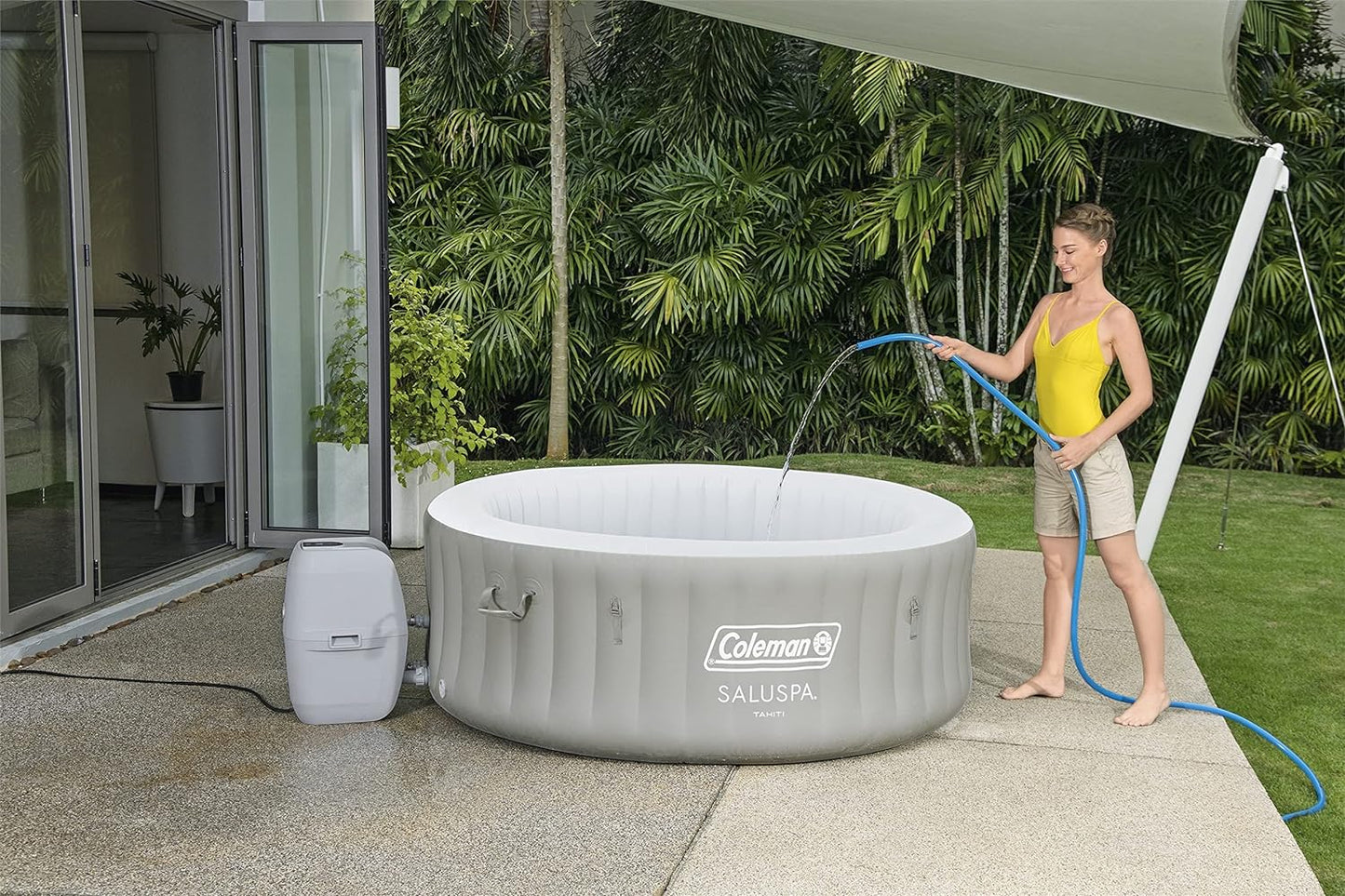 Inflatable Hot Tub Spa | Portable Hot Tub with Heated Water System and 140 Bubble Jets | Fits Up to 4 People