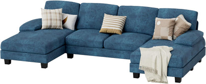 JUMMICO Sectional Couches for Living Room, U Shaped Couch with Chenille Fabric, 4 Seat Modern Sofa with Removable Pillows for Apartment and Small Space (Fabric, Grey)