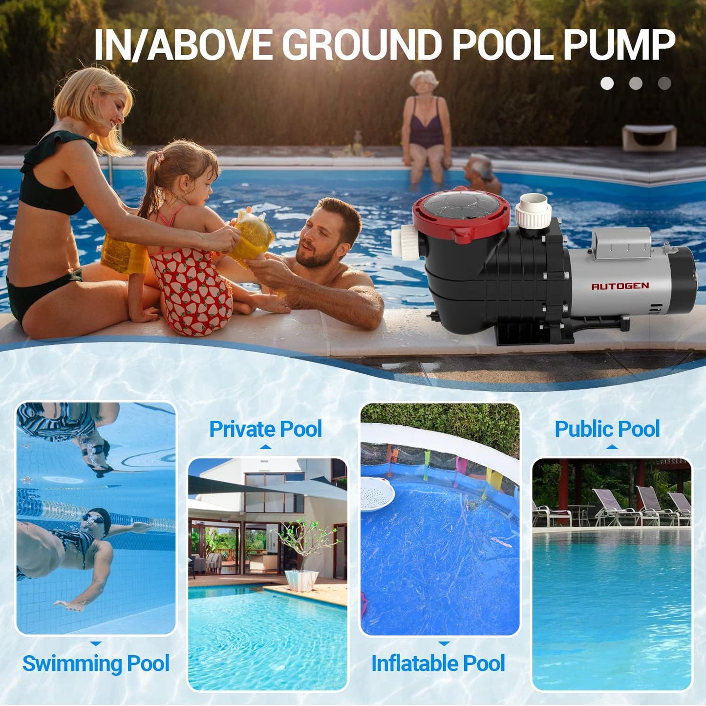 1.5 HP Pool Pump, 7500 GPH Swimming Pool Pump, 115V/230V Dual Voltage Pool Pump,1100 W Above Ground Pool Pump with Strainer Basket and Drain Plug