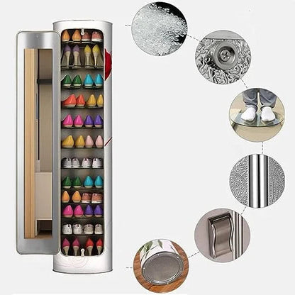 Large-capacity multi-layer rotating disinfection shoe cabinet with mirror + deodorizer