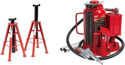 10-Ton Medium Height Pin Type Jack Stands, Pair, Red