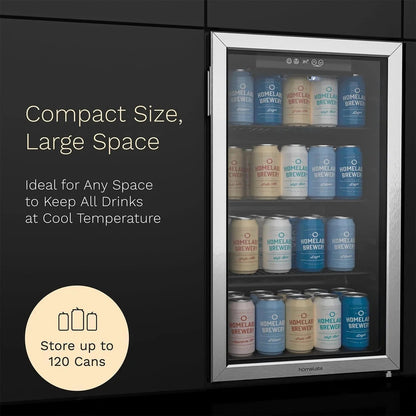 hOmeLabs Beverage Refrigerator and Cooler - 120 Can Mini Fridge with Glass Door for Soda Beer or Wine