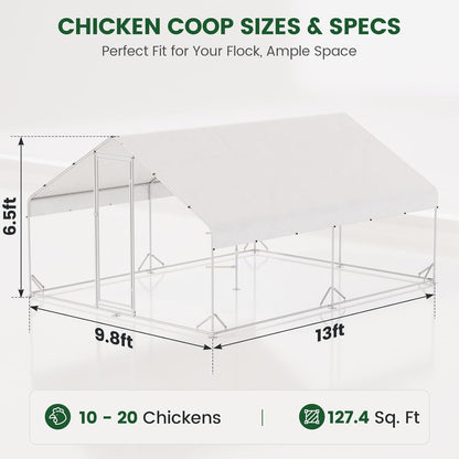 Large Walk-in Metal Chicken Coop with Run, Solar Light, UV Cover