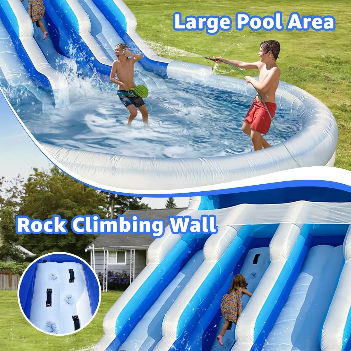 Large Inflatable Water Slide Swimming Pool Play Center, Commercial Grade Lightweight Premium Water Slide Bounce House 20.6x9.5x9.3Ft for Kids and Adults (with Blower)