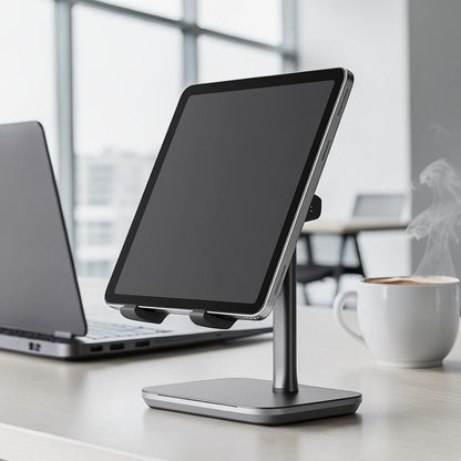 Kedra Ergonomic Tablet Stand - 360° Swivel Base & Height Adjustable - Foldable Aluminum Holder for iPad Pro, Air, Mini & Tablets - Space Grey