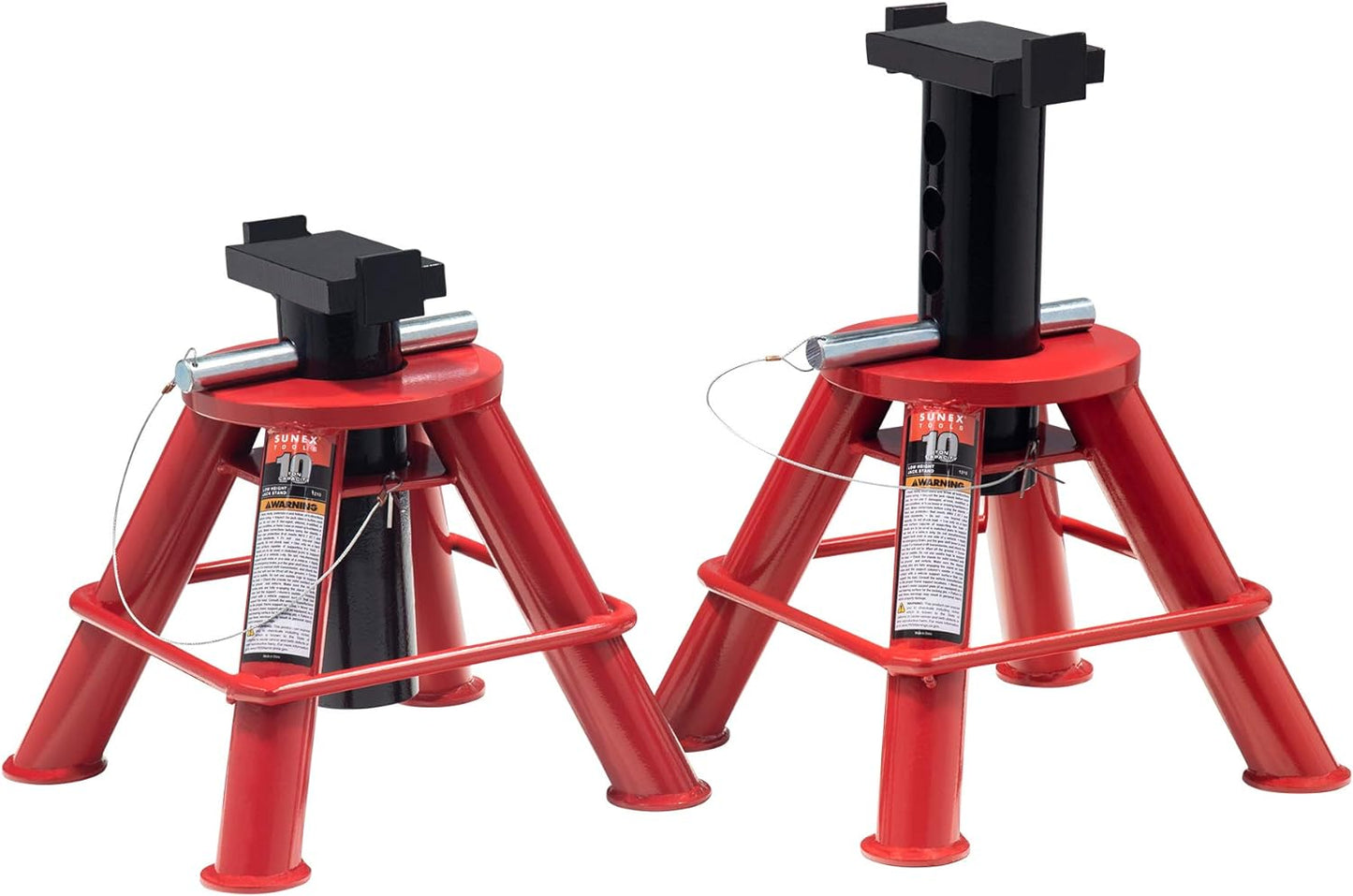 10-Ton Medium Height Pin Type Jack Stands, Pair, Red
