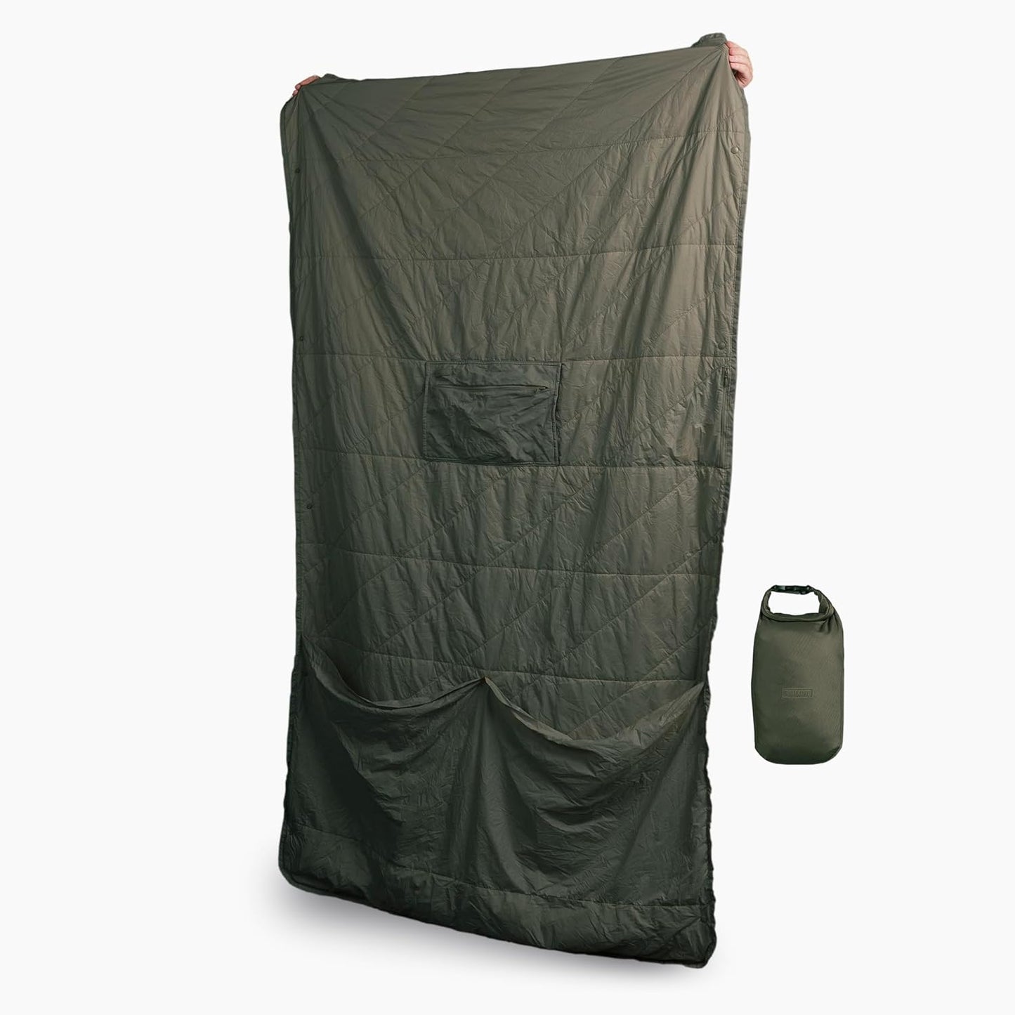 Layover Ultra-Compact Packable Down Blanket for Travel & Camping - Lightweight, Warm Travel Blanket Airplane, Car Blanket, Camping Blankets for Cold Weather - Includes Carrying Pouch (Blue)