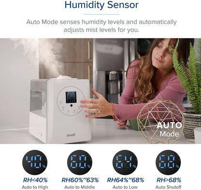 LEVOIT Humidifiers for Bedroom Large Room 6L Warm and Cool Mist for Families Plants with Built-in Humidity Sensor
