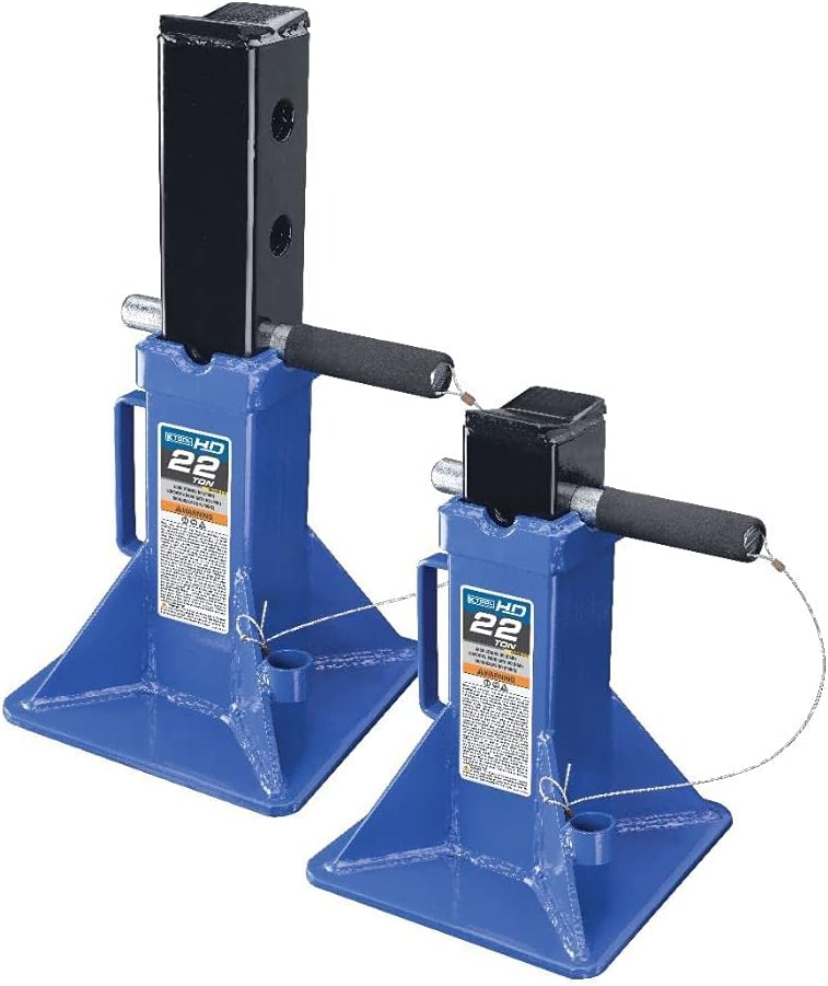 HD61222 22 Ton Automotive Jack Stands for Garages, Repair Shops, and DIY, Pin Style, V Shaped Saddle, Heavy Duty Steel Frame, Adjustable Height 11.825"- 19.725", Black/Blue, Pair