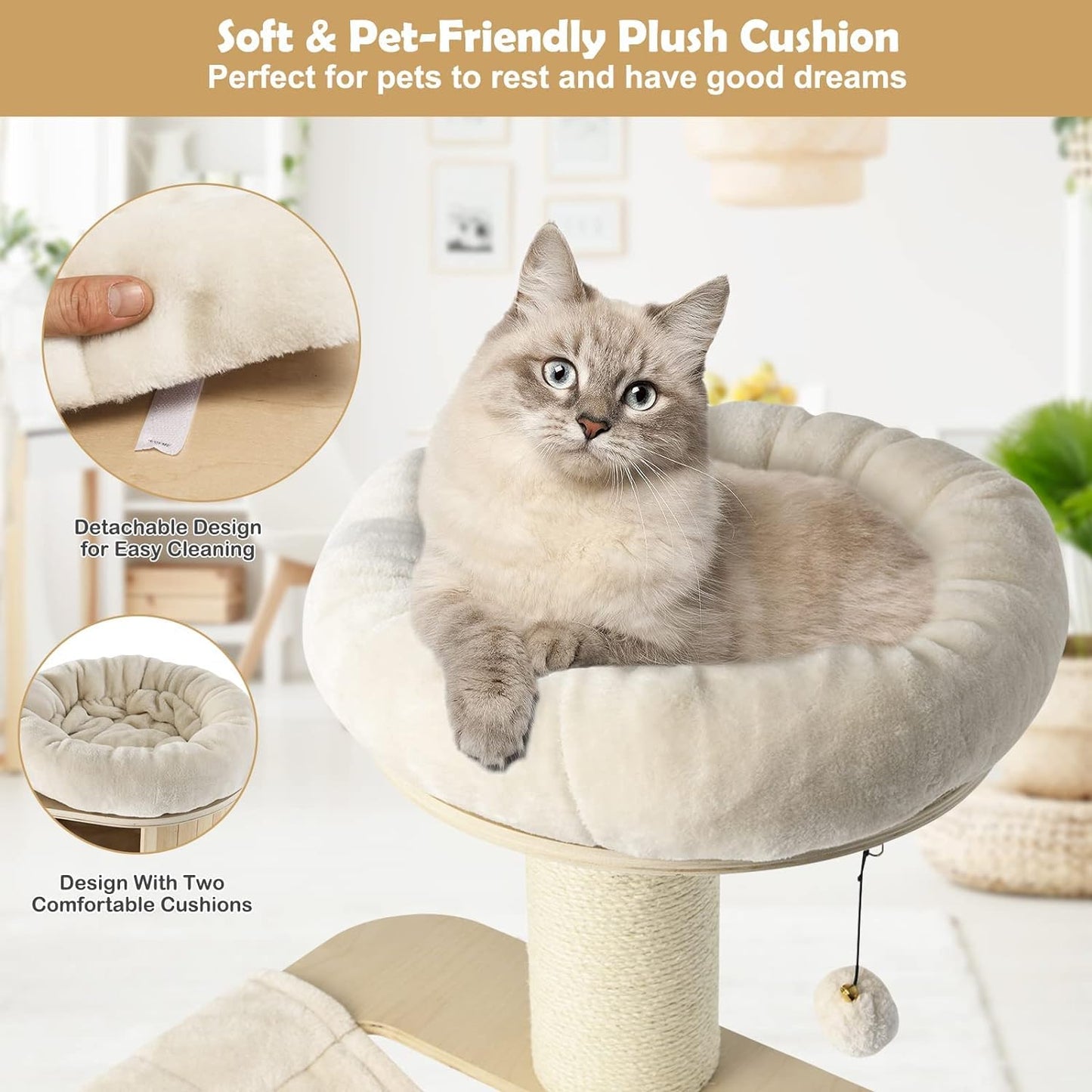 Large cat tree, multi-level tower with sisal posts, hammock, hanging basket and removable washable mats, perfect for large cats