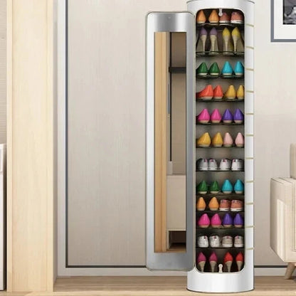 Large-capacity multi-layer rotating disinfection shoe cabinet with mirror + deodorizer