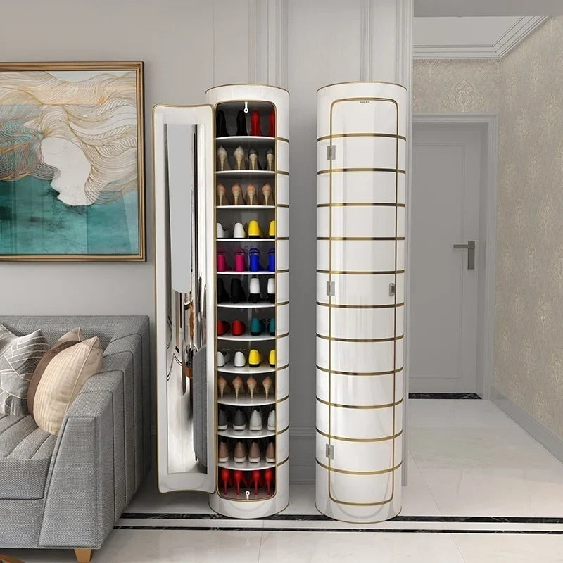 Large-capacity multi-layer rotating disinfection shoe cabinet with mirror + deodorizer