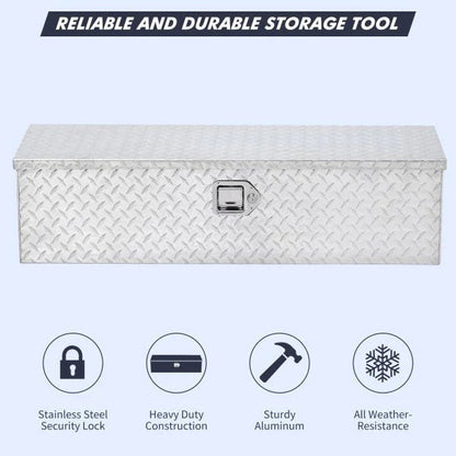 48 Inch Diamond Plate Truck Bed Tool Box with Shelf Silver