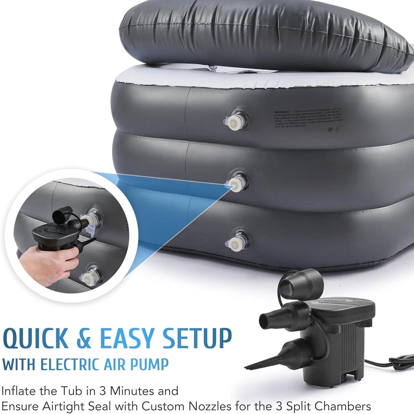 Inflatable Adult Bath Tub, Free-Standing Blow Up Bathtub with Foldable Portable Feature for Adult Spa with Electric Air Pump (High-Density PVC)