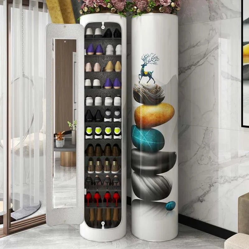 Large-capacity multi-layer rotating disinfection shoe cabinet with mirror + deodorizer