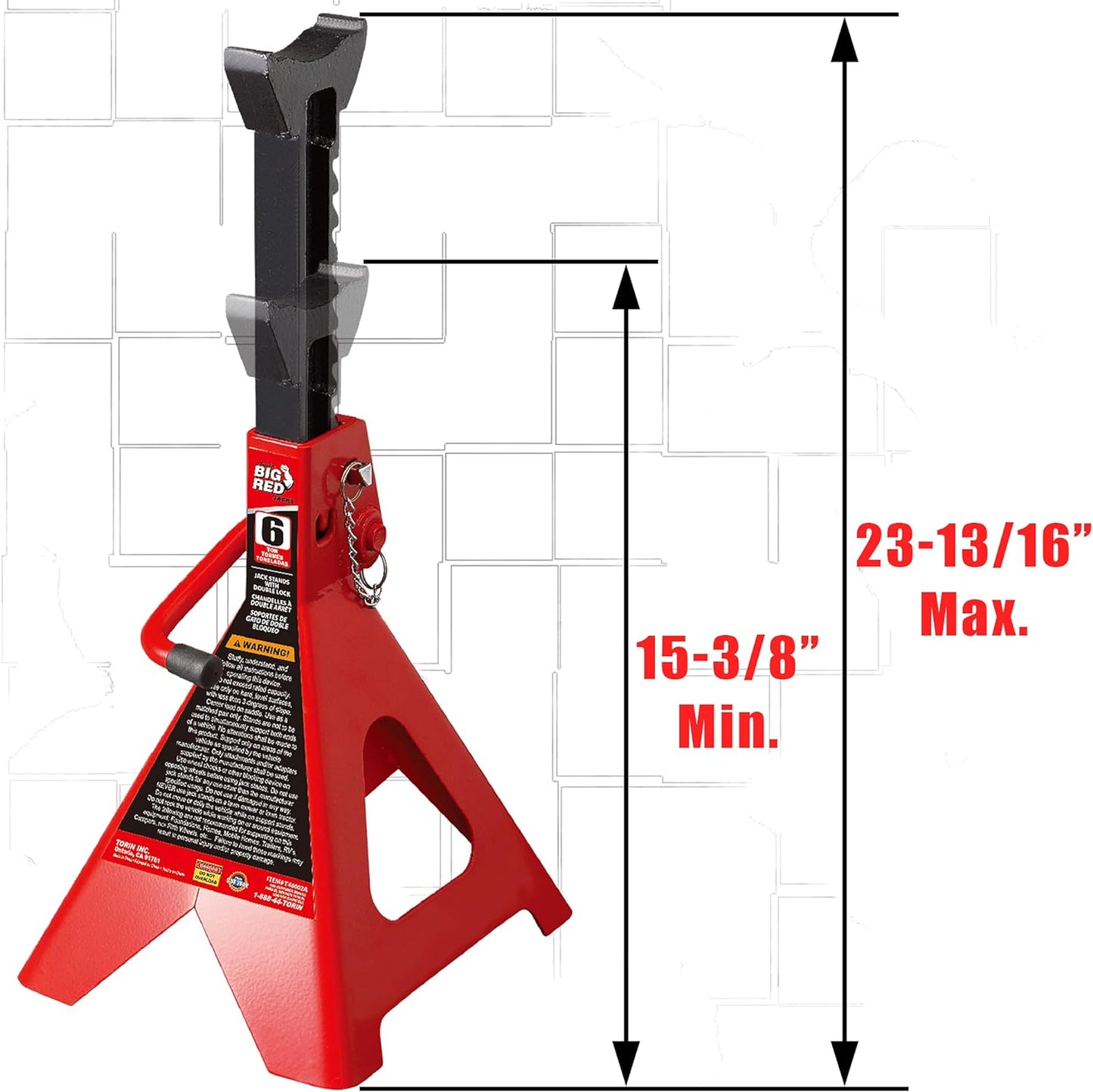10-Ton Medium Height Pin Type Jack Stands, Pair, Red