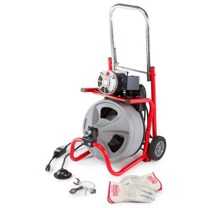 K 400 Drain Cleaning Snake Auger 120 Volt Drum Machine with C 32IW 3/8 in. x 75 ft. Cable 4 Piece Tool Set & Gloves 52363