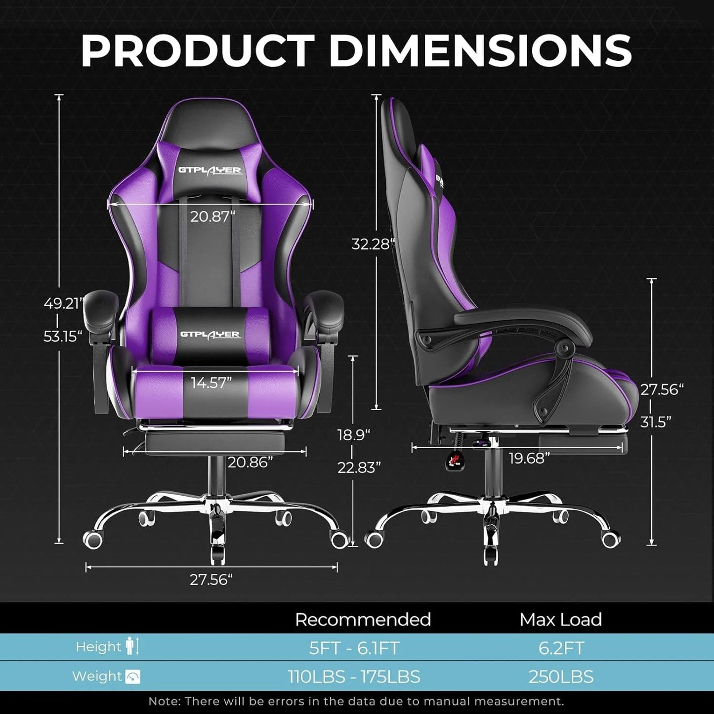 GTPLAYER Gaming Chair with Footrest and Lumbar Support – Ergonomic Computer Chair with Headrest, 360° Swivel, Height Adjustable, White