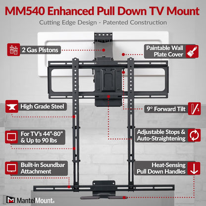 MantelMount MM540 Fireplace TV Mount, 40–80", Auto-Straightening