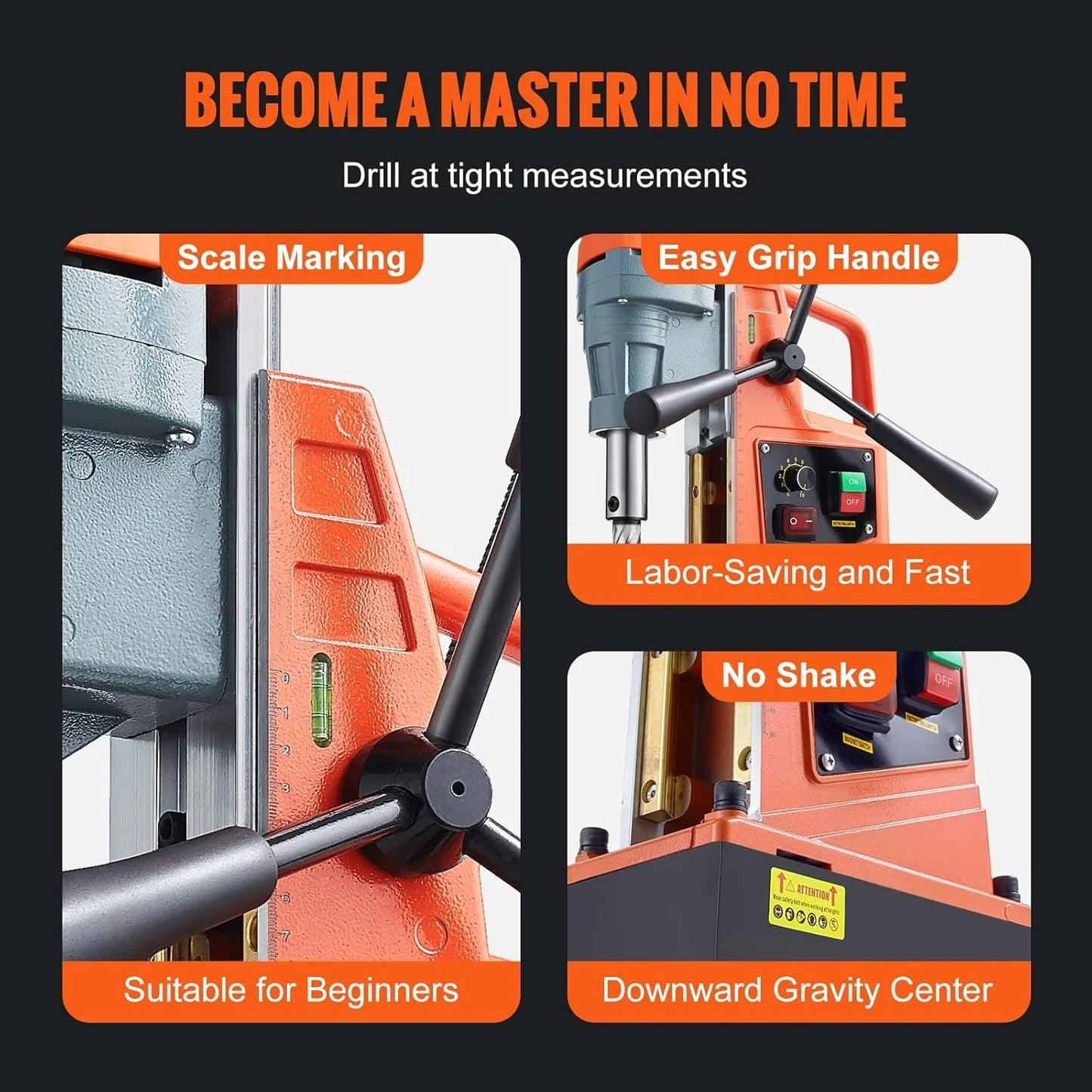 Mag Drill Press, 1550W 2" Boring Diameter, 2922lbf Power Magnetic Drill, 500 PRM, 10-Speed, Electric Drilling Machine for Metal Surface, Industrial and Home Improvement