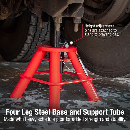 10-Ton Medium Height Pin Type Jack Stands, Pair, Red