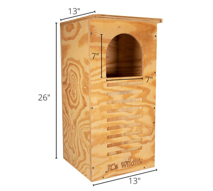 JCs Wildlife Barred Owl Nesting Box – Treated Exterior Grade Plywood – Mounting Hardware and Pine Shavings Included – Dedicated Clean Out Door for Easy Cleaning – Made in The USA