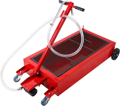 20 Gallon Low Profile Roll Around Oil Drain Pan with 110V Electric Pump 8 Feet Hose for Trucks Cars SUVS Red