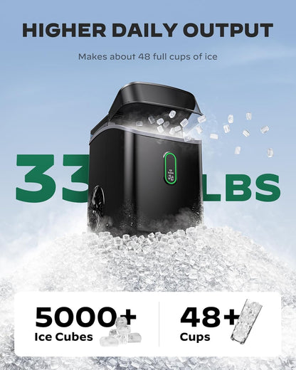Ice Maker Countertop, Pebble Ice Maker with Soft Chewable Ice, One-Click Operation Ice Machine with Self-Cleaning, 33lbs/24H for Home,Kitchen,Office