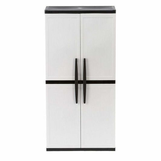 HDX Gray Plastic Freestanding Garage Cabinet, 35′′W x 71′′H x 18′′D, with Adjustable Shelves and Lockable Doors