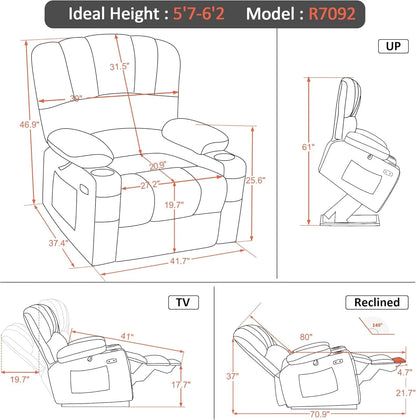 Heated Lift Recliner for Seniors with USB & Cup Holders