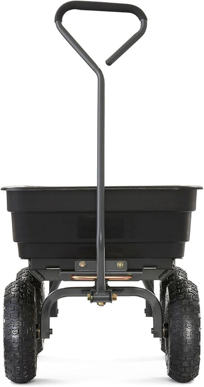 Heavy Duty Poly Utility Dump Wagon Garden Cart w/Pneumatic Tires, 6 Cu Ft - 1200 lb Capacity Outdoor Wheelbarrow for Yard, Landscaping & Gardening, Lawn Tractor or ATV Towable-Gorilla Carts