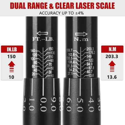 1-Inch Drive Click Torque Wrench, Dual-Scale Adjustable Torque Wrench Set with a Hex Key 200-1000ft.lb / 271-1356.7Nm