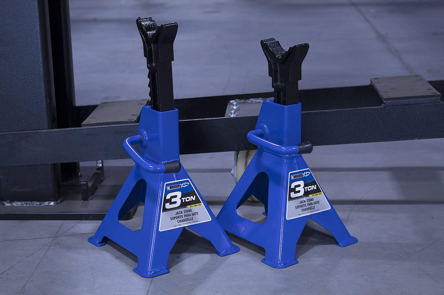 HD61222 22 Ton Automotive Jack Stands for Garages, Repair Shops, and DIY, Pin Style, V Shaped Saddle, Heavy Duty Steel Frame, Adjustable Height 11.825"- 19.725", Black/Blue, Pair