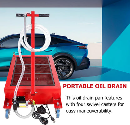 20 Gallon Low Profile Roll Around Oil Drain Pan with 110V Electric Pump 8 Feet Hose for Trucks Cars SUVS Red