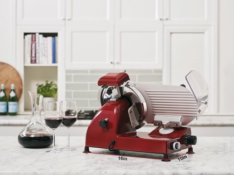 10" Electric Deli Meat Slicer, 240W, Red, Commercial/Home Use