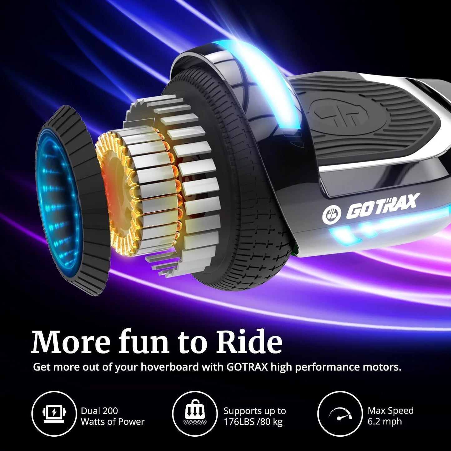 GOTRAX GLIDE PRO Bluetooth Hoverboard, 6.5" Wheels and 7 Colors Lights Self Balancing Scooters for 44 176lbs Kids Adults Silver