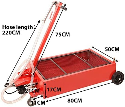20 Gallon Low Profile Roll Around Oil Drain Pan with 110V Electric Pump 8 Feet Hose for Trucks Cars SUVS Red